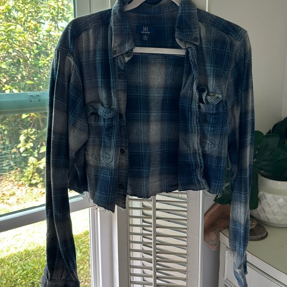 cut flannel sweater blue and grey size small